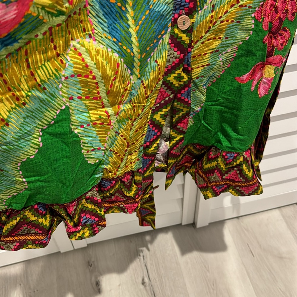 FARM Rio NWT Banana Leaves Off the Shoulder Midi Dress W/Belt and Puff Sleeves. - Picture 7 of 14